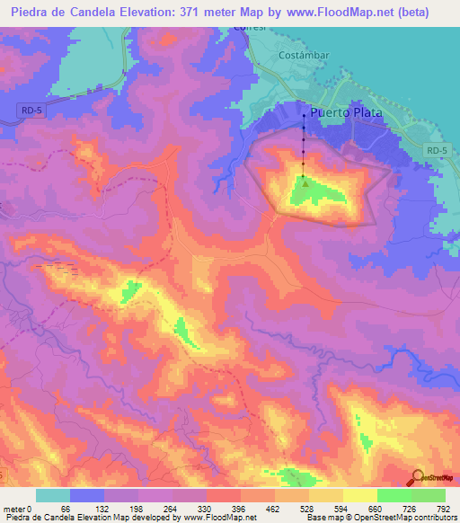 Piedra de Candela,Dominican Republic Elevation Map