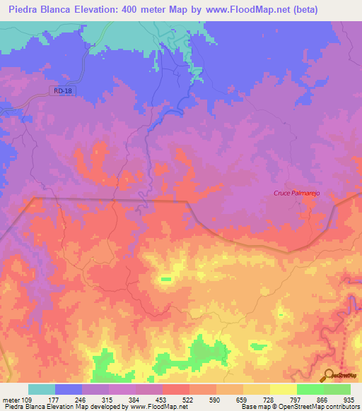 Piedra Blanca,Dominican Republic Elevation Map