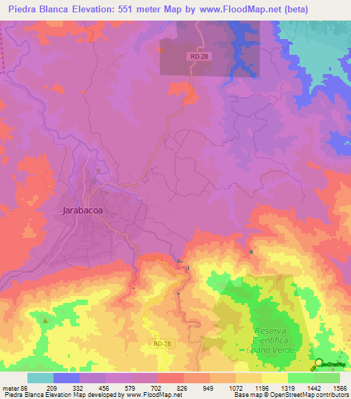 Piedra Blanca,Dominican Republic Elevation Map