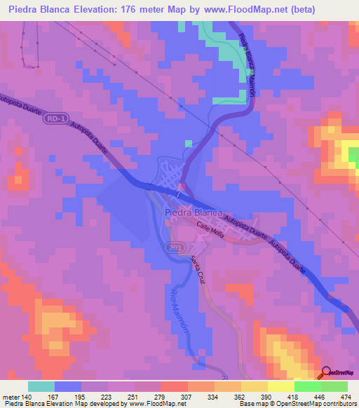 Piedra Blanca,Dominican Republic Elevation Map