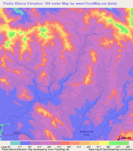 Piedra Blanca,Dominican Republic Elevation Map