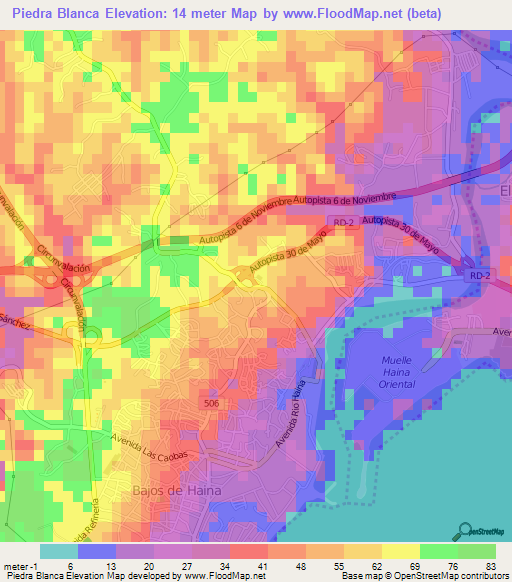 Piedra Blanca,Dominican Republic Elevation Map