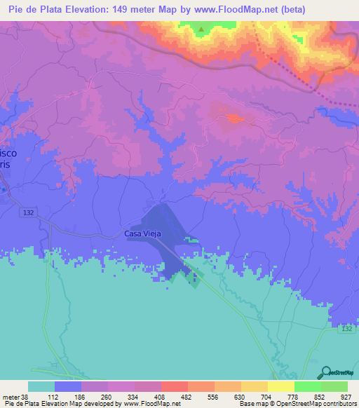 Pie de Plata,Dominican Republic Elevation Map