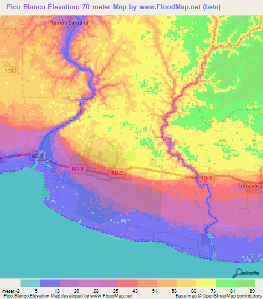 Pico Blanco,Dominican Republic Elevation Map