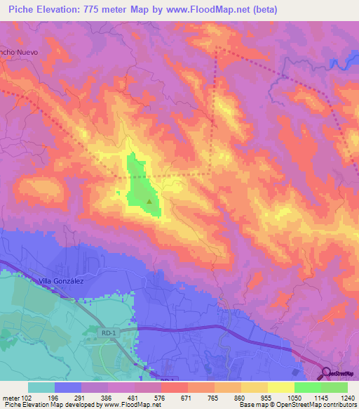 Piche,Dominican Republic Elevation Map