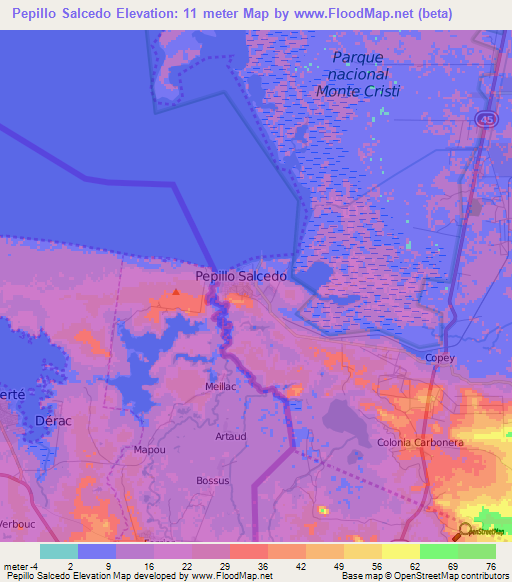 Pepillo Salcedo,Dominican Republic Elevation Map