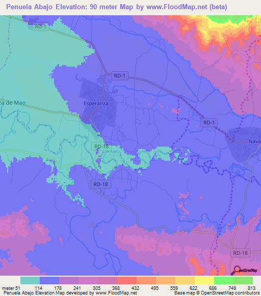 Penuela Abajo,Dominican Republic Elevation Map