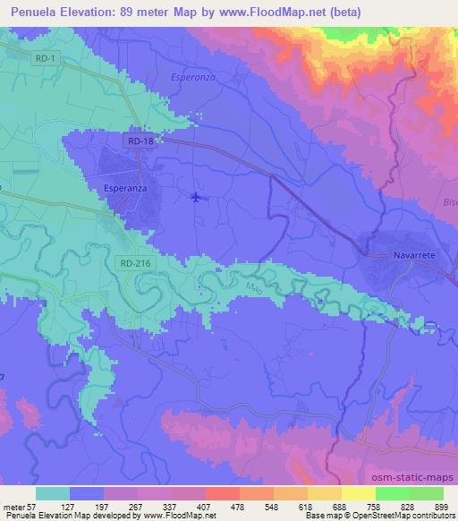 Penuela,Dominican Republic Elevation Map