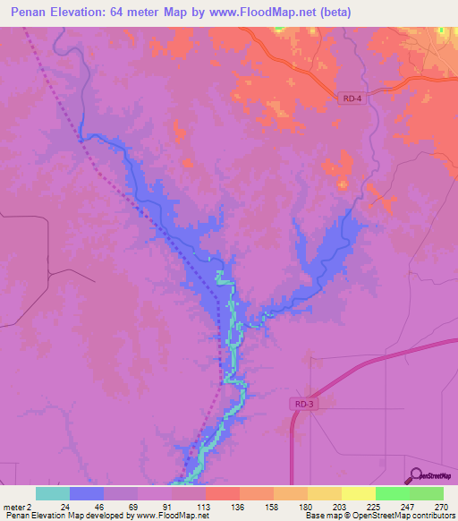 Penan,Dominican Republic Elevation Map