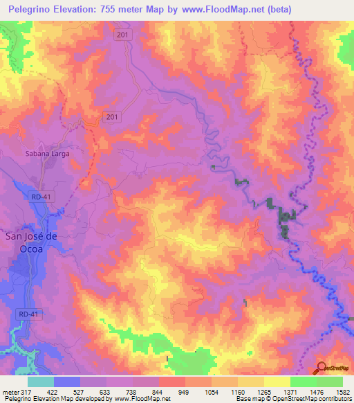 Pelegrino,Dominican Republic Elevation Map