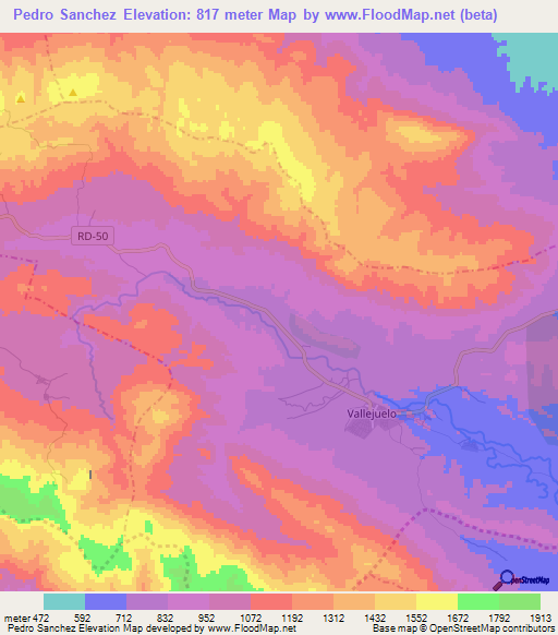 Pedro Sanchez,Dominican Republic Elevation Map