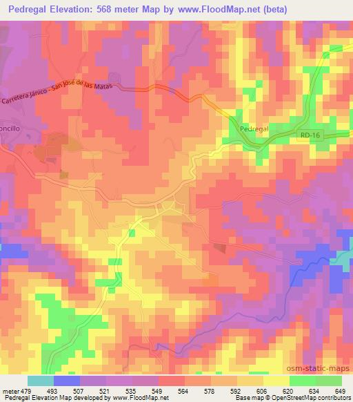 Pedregal,Dominican Republic Elevation Map