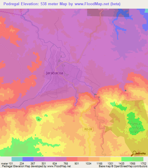 Pedregal,Dominican Republic Elevation Map