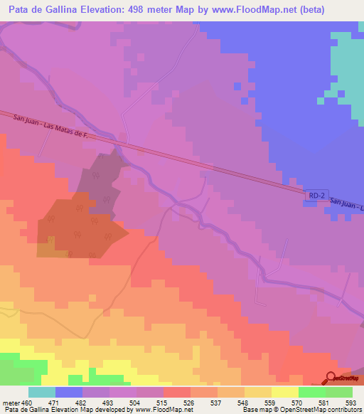 Pata de Gallina,Dominican Republic Elevation Map