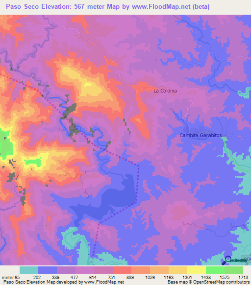 Paso Seco,Dominican Republic Elevation Map