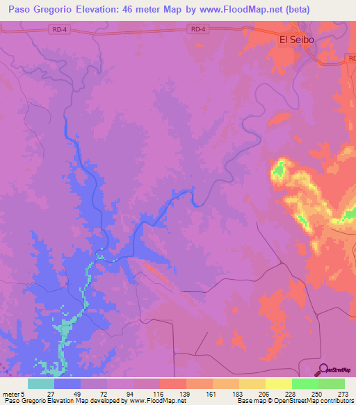 Paso Gregorio,Dominican Republic Elevation Map