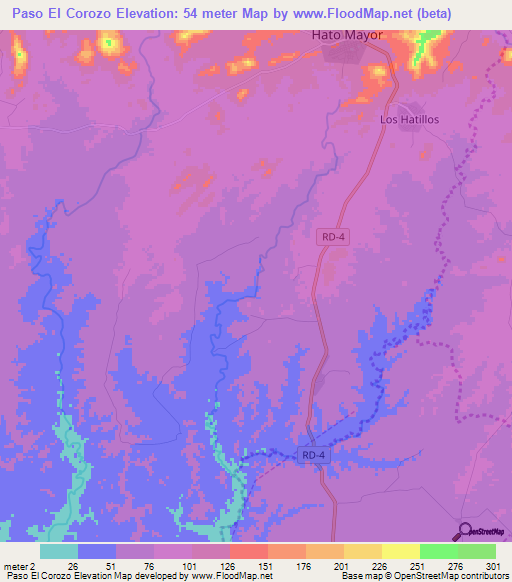 Paso El Corozo,Dominican Republic Elevation Map