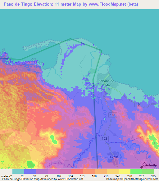 Paso de Tingo,Dominican Republic Elevation Map