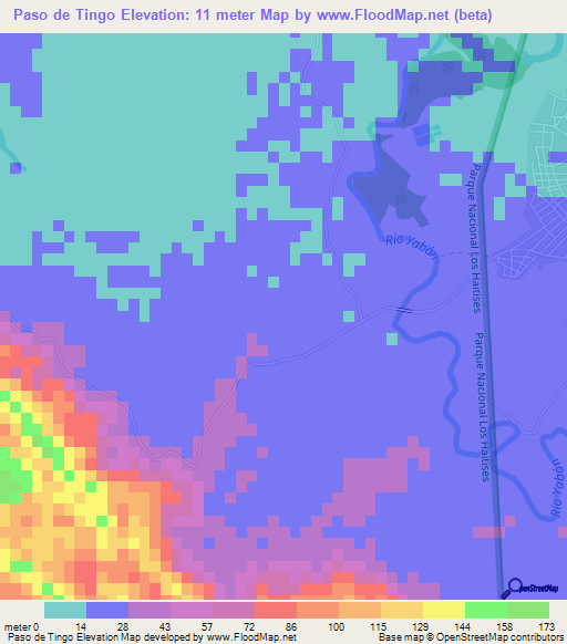 Paso de Tingo,Dominican Republic Elevation Map