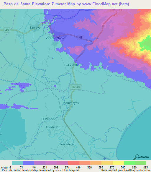 Paso de Santa,Dominican Republic Elevation Map