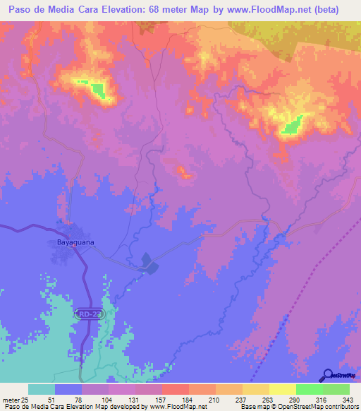 Paso de Media Cara,Dominican Republic Elevation Map