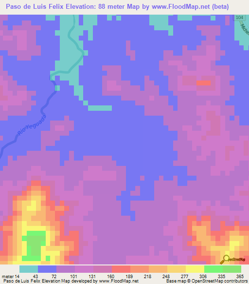 Paso de Luis Felix,Dominican Republic Elevation Map