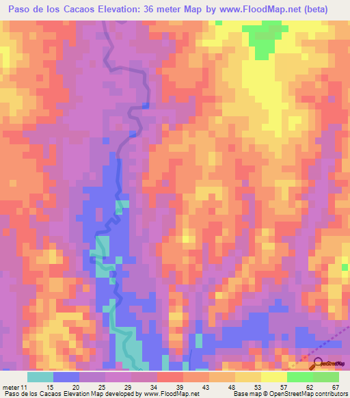 Paso de los Cacaos,Dominican Republic Elevation Map