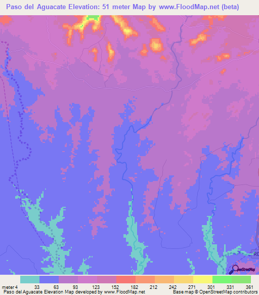 Paso del Aguacate,Dominican Republic Elevation Map