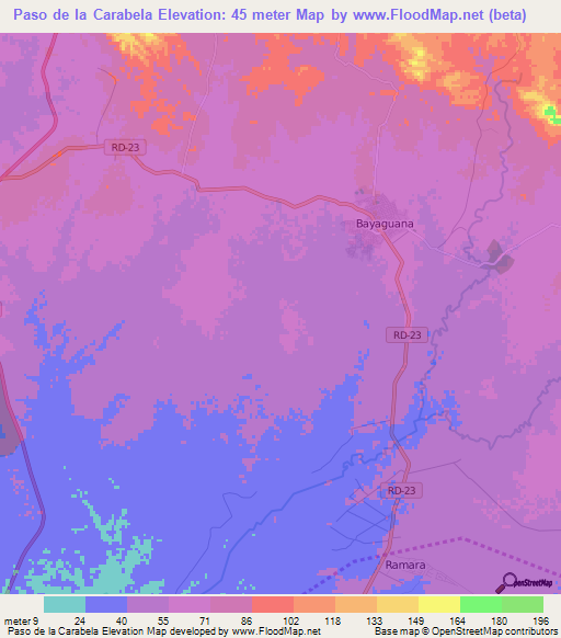 Paso de la Carabela,Dominican Republic Elevation Map