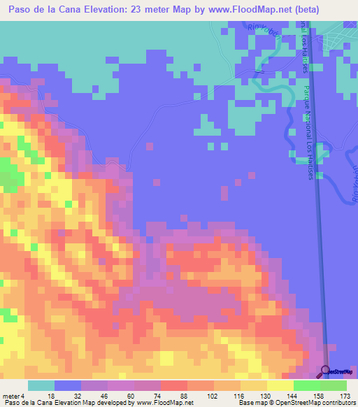 Paso de la Cana,Dominican Republic Elevation Map