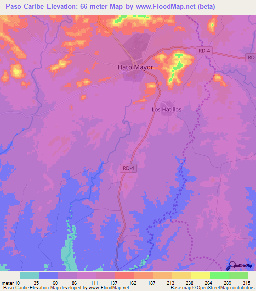 Paso Caribe,Dominican Republic Elevation Map