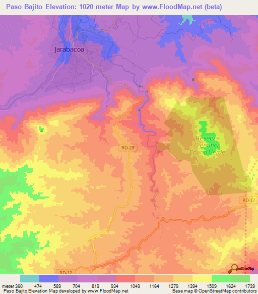 Paso Bajito,Dominican Republic Elevation Map