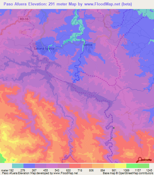 Paso Afuera,Dominican Republic Elevation Map