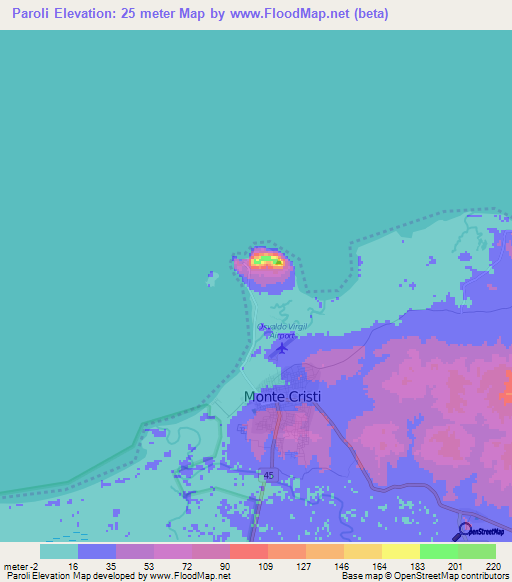 Paroli,Dominican Republic Elevation Map