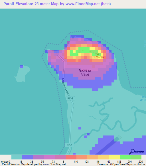 Paroli,Dominican Republic Elevation Map