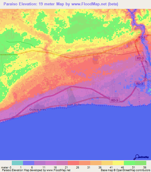 Paraiso,Dominican Republic Elevation Map