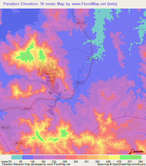 Paradero,Dominican Republic Elevation Map