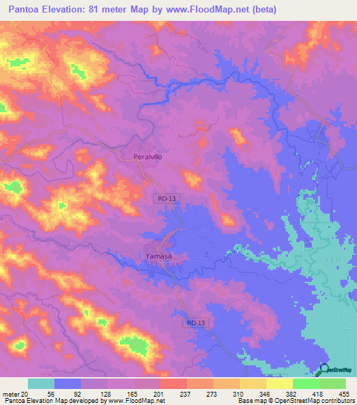 Pantoa,Dominican Republic Elevation Map