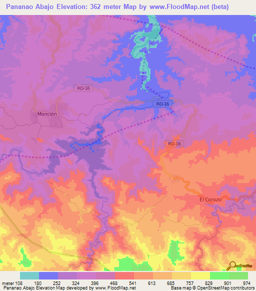 Pananao Abajo,Dominican Republic Elevation Map