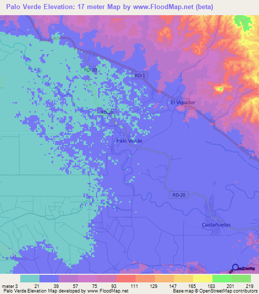 Palo Verde,Dominican Republic Elevation Map