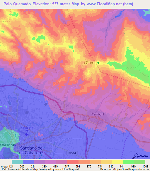 Palo Quemado,Dominican Republic Elevation Map