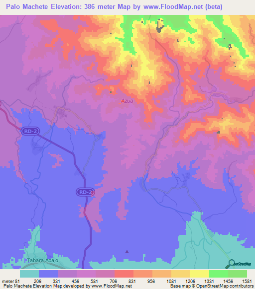 Palo Machete,Dominican Republic Elevation Map