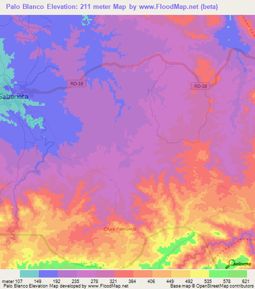 Palo Blanco,Dominican Republic Elevation Map