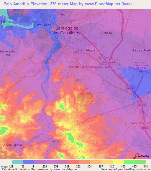 Palo Amarillo,Dominican Republic Elevation Map