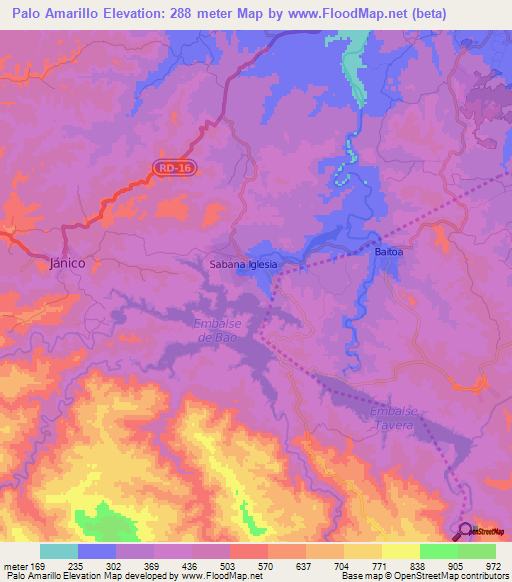 Palo Amarillo,Dominican Republic Elevation Map