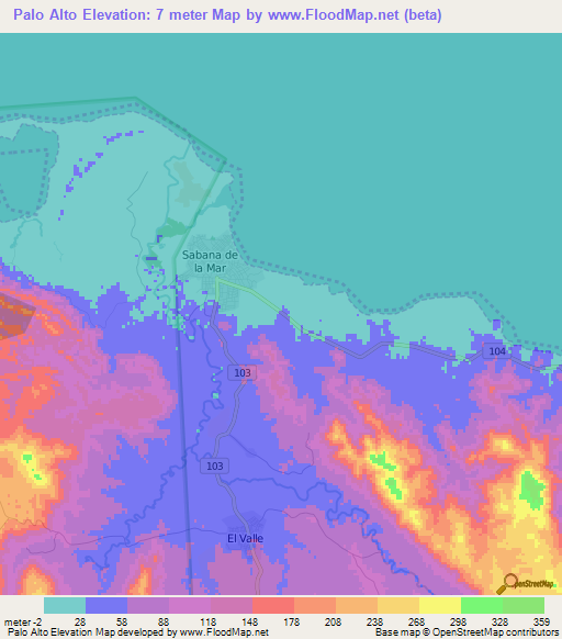 Palo Alto,Dominican Republic Elevation Map