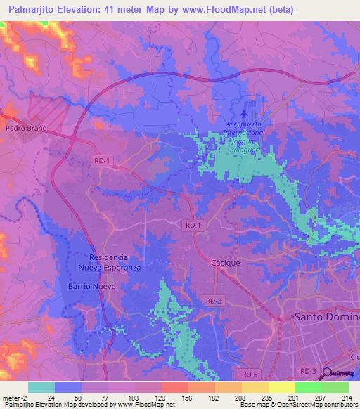 Palmarjito,Dominican Republic Elevation Map