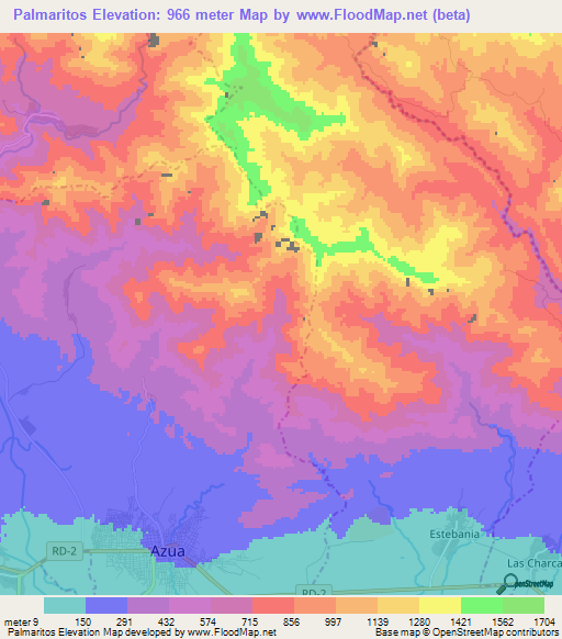 Palmaritos,Dominican Republic Elevation Map