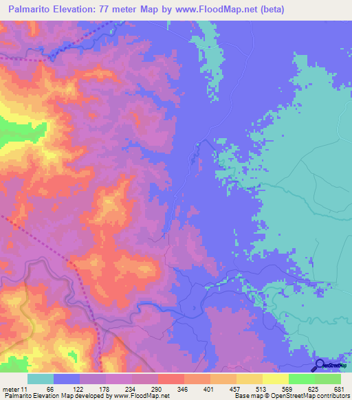 Palmarito,Dominican Republic Elevation Map