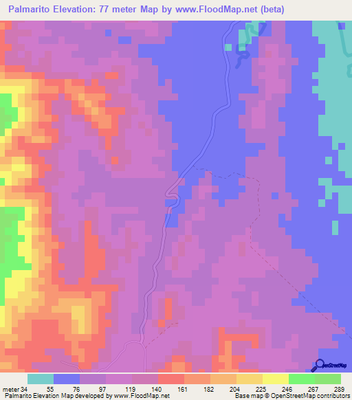 Palmarito,Dominican Republic Elevation Map